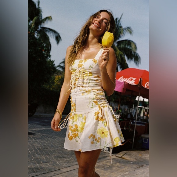 SABO Brea Floral Cotton Lace Up Mini Dress 2 - Picture 3 of 13